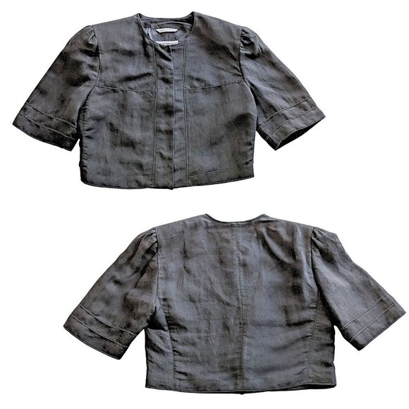 Rare Vtg 80s EMPORIO ARMANI Linen-Blend Black Cropped Jacket Size IT 46/ US 10 - Picture 12 of 12